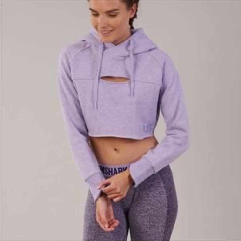 Gymshark Cropped Raw Edge Hoodie in Pastel Lilac - Size Medium